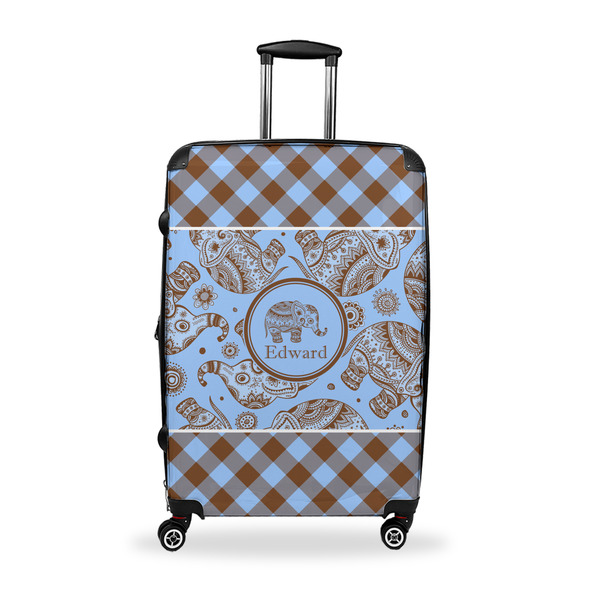 Custom Gingham & Elephants Suitcase - 28" Large - Checked w/ Name or Text