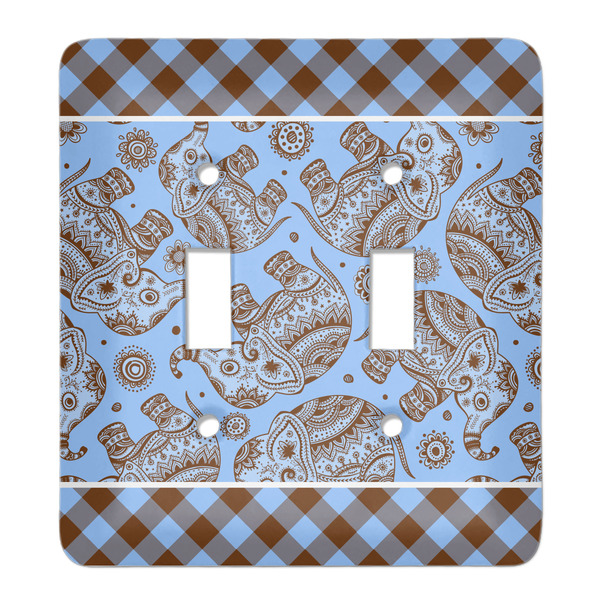 Custom Gingham & Elephants Light Switch Cover (2 Toggle Plate)