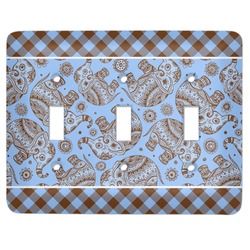 Gingham & Elephants Light Switch Cover (3 Toggle Plate)