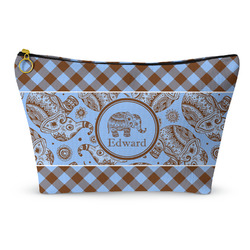 Gingham & Elephants Makeup Bag - Large - 12.5"x7" (Personalized)