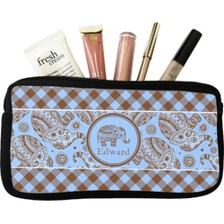 Gingham & Elephants Makeup / Cosmetic Bag - Small (Personalized)