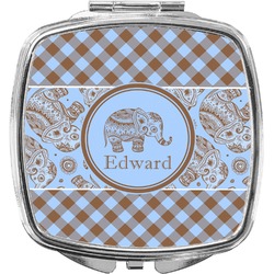 Gingham & Elephants Compact Makeup Mirror (Personalized)