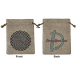 Gingham & Elephants Medium Burlap Gift Bag - Front & Back (Personalized)