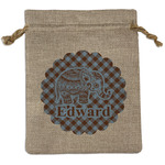 Gingham & Elephants Medium Burlap Gift Bag - Front (Personalized)