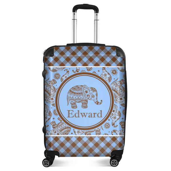 Custom Gingham & Elephants Suitcase - 24" Medium - Checked (Personalized)