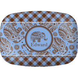 Gingham & Elephants Melamine Platter (Personalized)