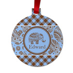 Gingham & Elephants Metal Ball Ornament - Double Sided w/ Name or Text