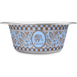 Gingham & Elephants Stainless Steel Dog Bowl - Large (Personalized)