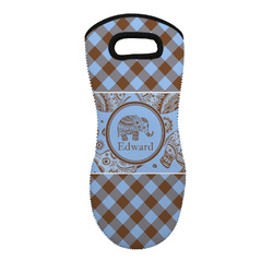 Gingham & Elephants Neoprene Oven Mitt - Single w/ Name or Text