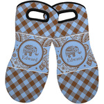 Gingham & Elephants Neoprene Oven Mitts - Set of 2 w/ Name or Text