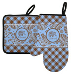 Gingham & Elephants Left Oven Mitt & Pot Holder Set w/ Name or Text