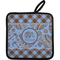 Gingham & Elephants Pot Holder w/ Name or Text