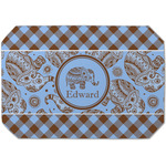 Gingham & Elephants Dining Table Mat - Octagon (Single-Sided) w/ Name or Text