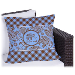 Gingham & Elephants Outdoor Pillow - 20" (Personalized)