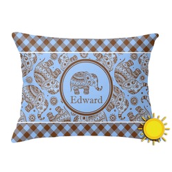 Gingham & Elephants Outdoor Throw Pillow (Rectangular) (Personalized)