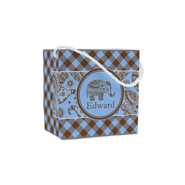 Custom Gingham & Elephants Party Favor Gift Bags (Personalized)