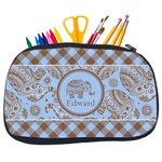 Gingham & Elephants Neoprene Pencil Case - Medium w/ Name or Text