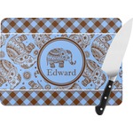 Gingham & Elephants Rectangular Glass Cutting Board (Personalized)