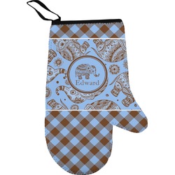 Gingham & Elephants Right Oven Mitt (Personalized)