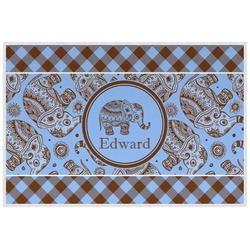 Gingham & Elephants Laminated Placemat w/ Name or Text