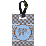 Gingham & Elephants Plastic Luggage Tag - Rectangular w/ Name or Text