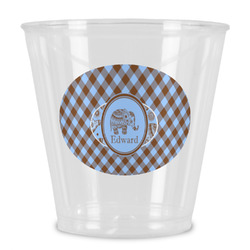 Gingham & Elephants Plastic Shot Glass (Personalized)