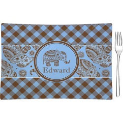 Gingham & Elephants Glass Rectangular Appetizer / Dessert Plate (Personalized)