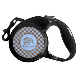 Gingham & Elephants Retractable Dog Leash - Small (Personalized)