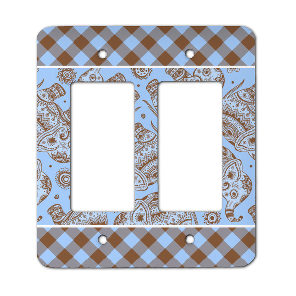 Custom Gingham & Elephants Rocker Style Light Switch Cover - Two Switch