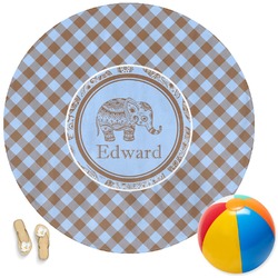 Gingham & Elephants Round Beach Towel (Personalized)