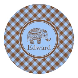 Gingham & Elephants Round Decal - Large (Personalized)