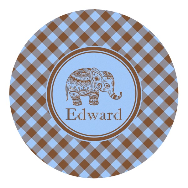 Custom Gingham & Elephants Round Decal (Personalized)