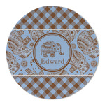 Gingham & Elephants Round Linen Placemat - Single Sided (Personalized)