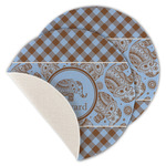 Gingham & Elephants Round Linen Placemat - Single Sided - Set of 4 (Personalized)