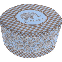 Gingham & Elephants Round Pouf Ottoman (Personalized)