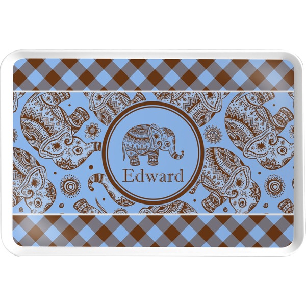 Custom Gingham & Elephants Serving Tray (Personalized)