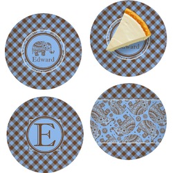 Gingham & Elephants Set of 4 Glass Appetizer / Dessert Plate 8" (Personalized)