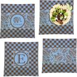 Gingham & Elephants Set of 4 Glass Square Lunch / Dinner Plate 9.5" (Personalized)