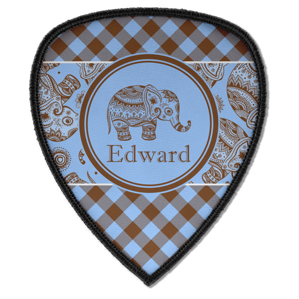 Custom Gingham & Elephants Iron on Shield Patch A w/ Name or Text