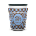 Gingham & Elephants Ceramic Shot Glass - 1.5 oz - Two Tone - Set of 4 (Personalized)