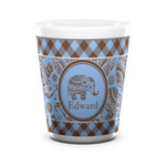 Gingham & Elephants Ceramic Shot Glass - 1.5 oz - White - Single (Personalized)