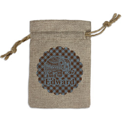 Gingham & Elephants Small Burlap Gift Bag - Front (Personalized)