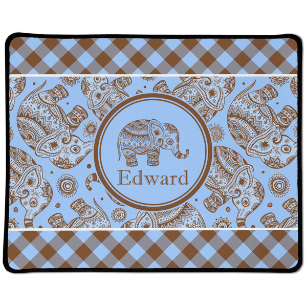 Custom Gingham & Elephants Large Gaming Mouse Pad - 12.5" x 10" (Personalized)