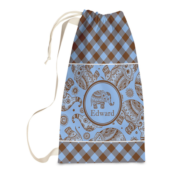 Custom Gingham & Elephants Laundry Bags - Small (Personalized)