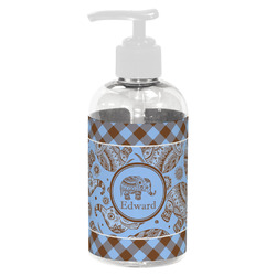 Gingham & Elephants Plastic Soap / Lotion Dispenser (8 oz - Small - White) (Personalized)