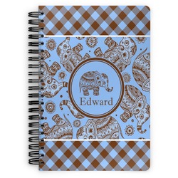 Gingham & Elephants Spiral Notebook - 7x10 w/ Name or Text