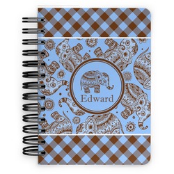 Gingham & Elephants Spiral Notebook - 5x7 w/ Name or Text