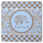 Gingham & Elephants Square Rubber Backed Coaster (Personalized)