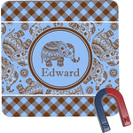 Gingham & Elephants Square Fridge Magnet (Personalized)