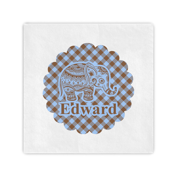 Custom Gingham & Elephants Cocktail Napkins (Personalized)